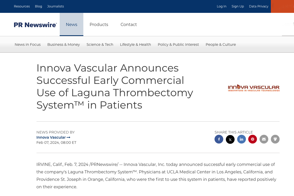 Innova Vascular Press Release