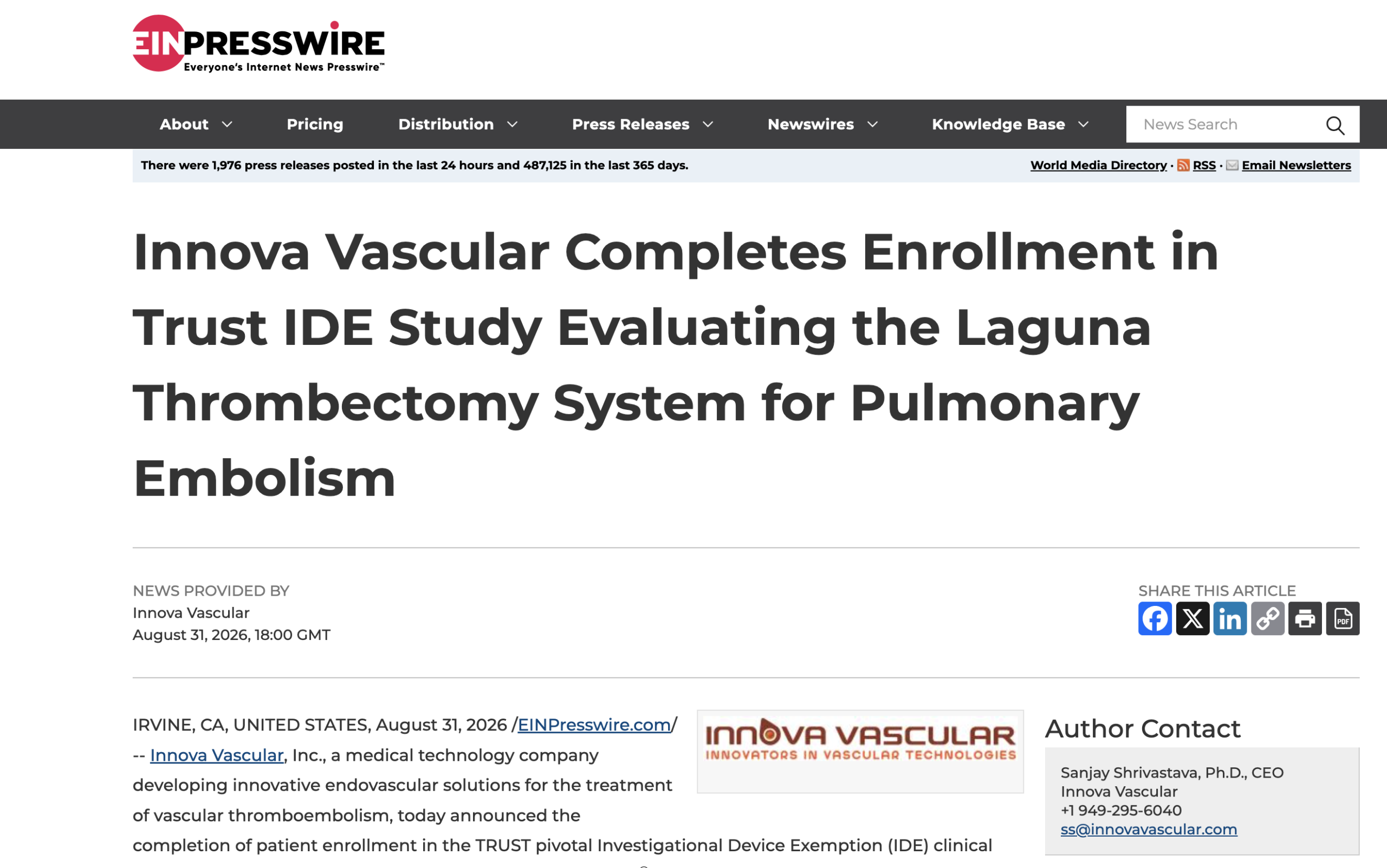 Innova Vascular Press Release
