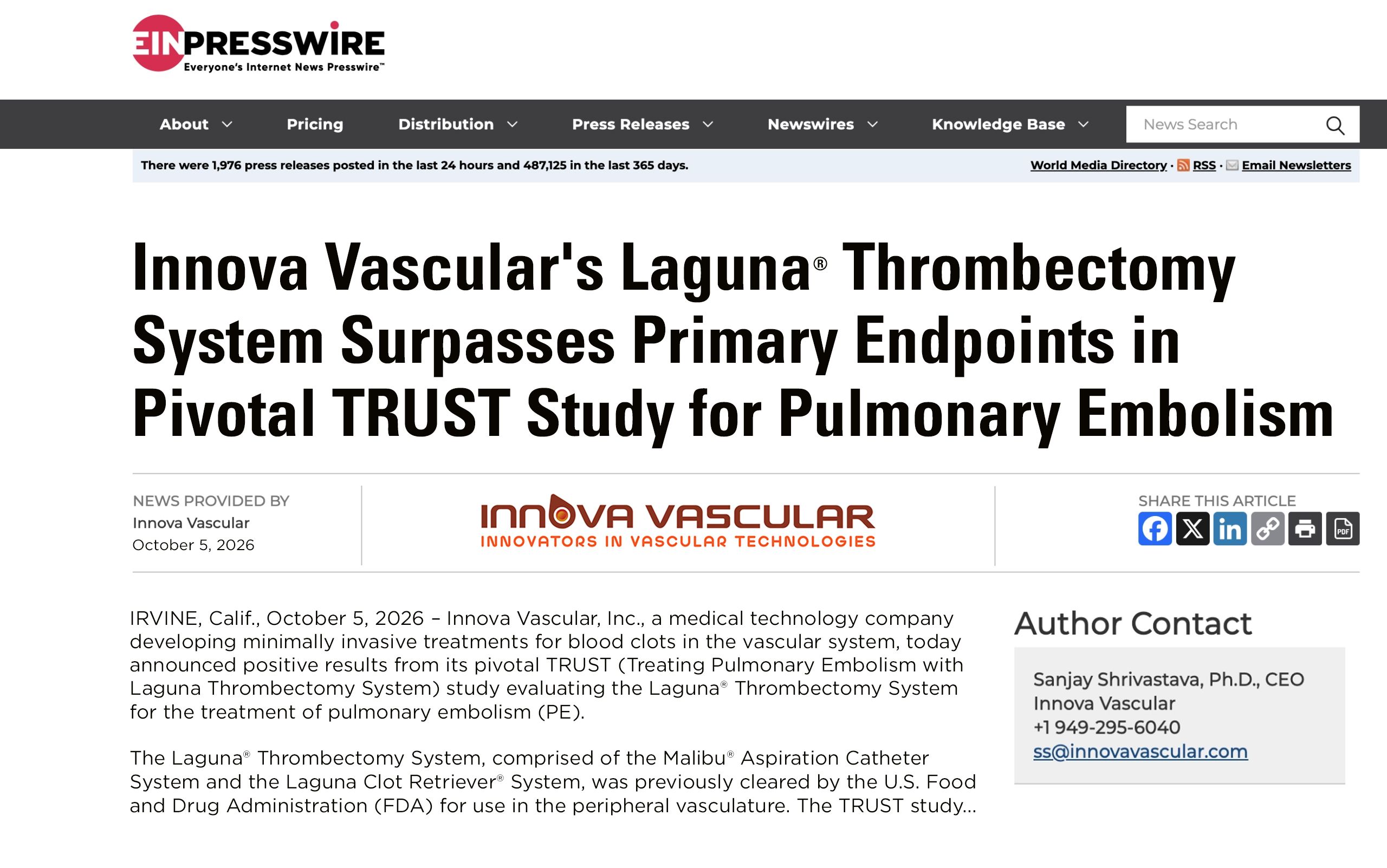 Innova Vascular Press Release